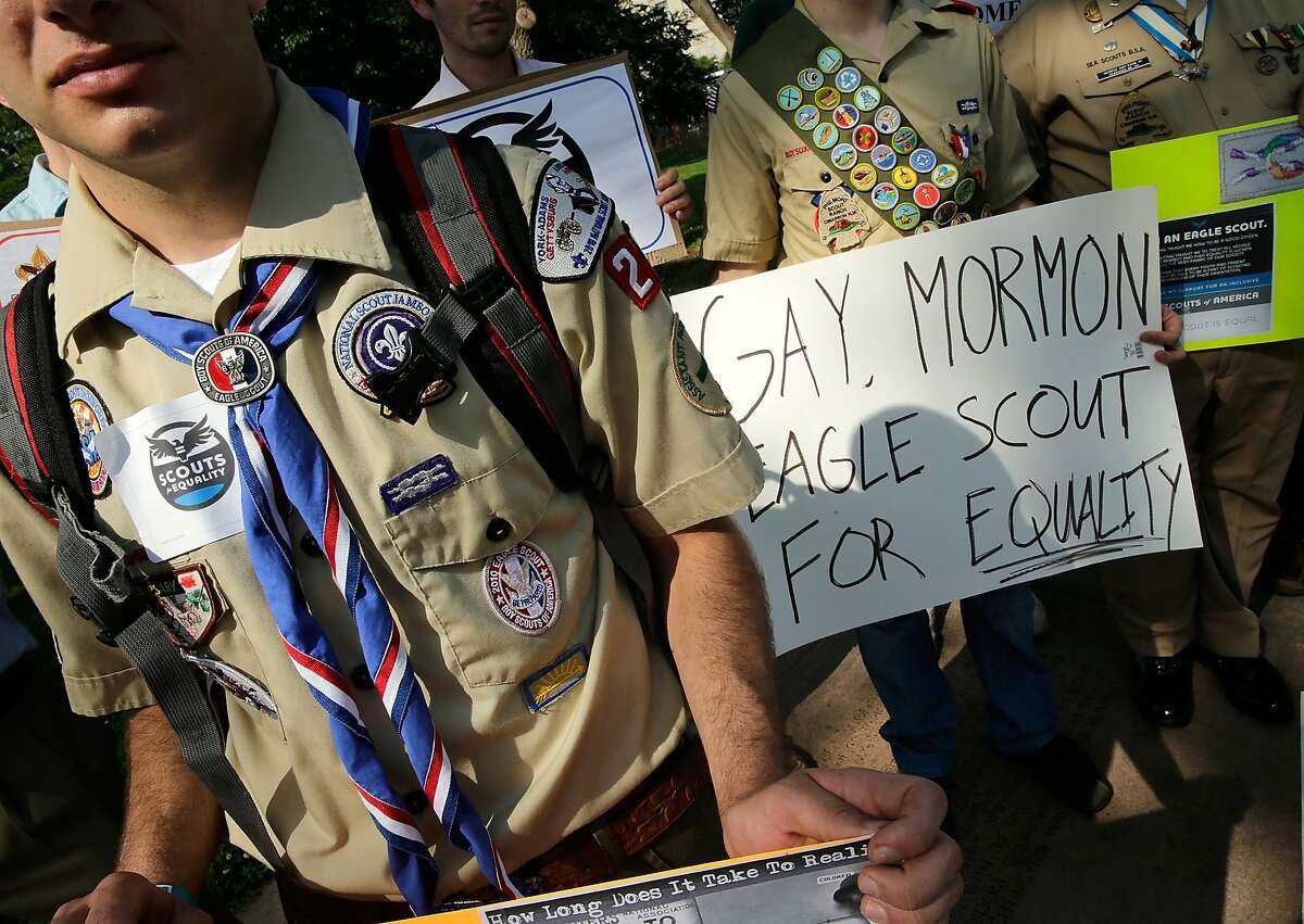 FILE - JULY 27, 2015: According to reports, the governing board of the Boy Scouts of America has voted to end its ban on gay troop leaders and employees. WASHINGTON, DC - MAY 22: Members of Scouts for Equality hold a rally to call for equality and inclusion for gays in the Boy Scouts of America as part of the "Scouts for Equality Day of Action" May 22, 2013 in Washington, DC. The Boy Scouts of America is scheduled to hold a two day meeting tomorrow with 1,400 local adult leaders to consider changing its policy of barring openly gay teens from participating in the Boy Scouts. (Photo by Win McNamee/Getty Images)