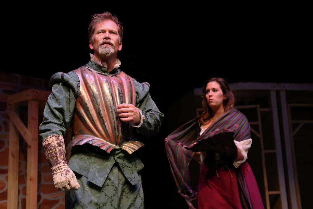 Alex Stutler stars as Cervantes/Quixote with Katie Fridsma as Aldonza/Dulcinea in Queensbury Theatre's production of "Man of La Mancha."