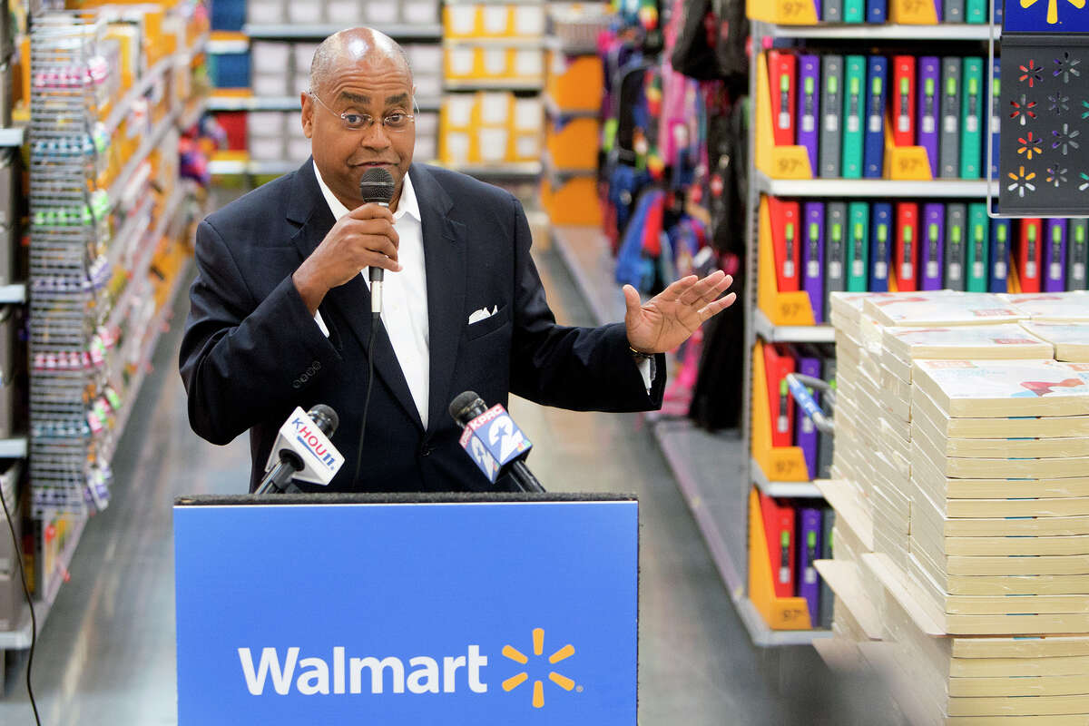 Senator Rodney Ellis speaks to the media in preparation for Tax-Free Weekend, at Walmart's brand new Galleria Supercenter, Wednesday, July 29, 2015, in Houston. Senator Ellis, who authored the original Tax-Free Weekend Bill, and Walmart, shared details on how to prepare, what is tax-free and what is not, and what the holiday means for business and consumers. (Cody Duty / Houston Chronicle)