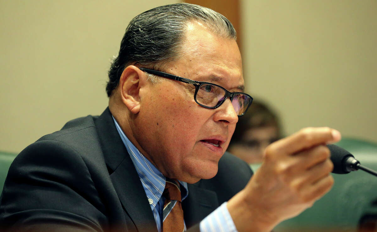 Senator Jose Rodriguez, D-El Paso questions the method in which controversial abortion tapes were attained as Texas Attorney General Ken Paxton appears before the Senate Health and Human Services Committee on July 29, 2015.