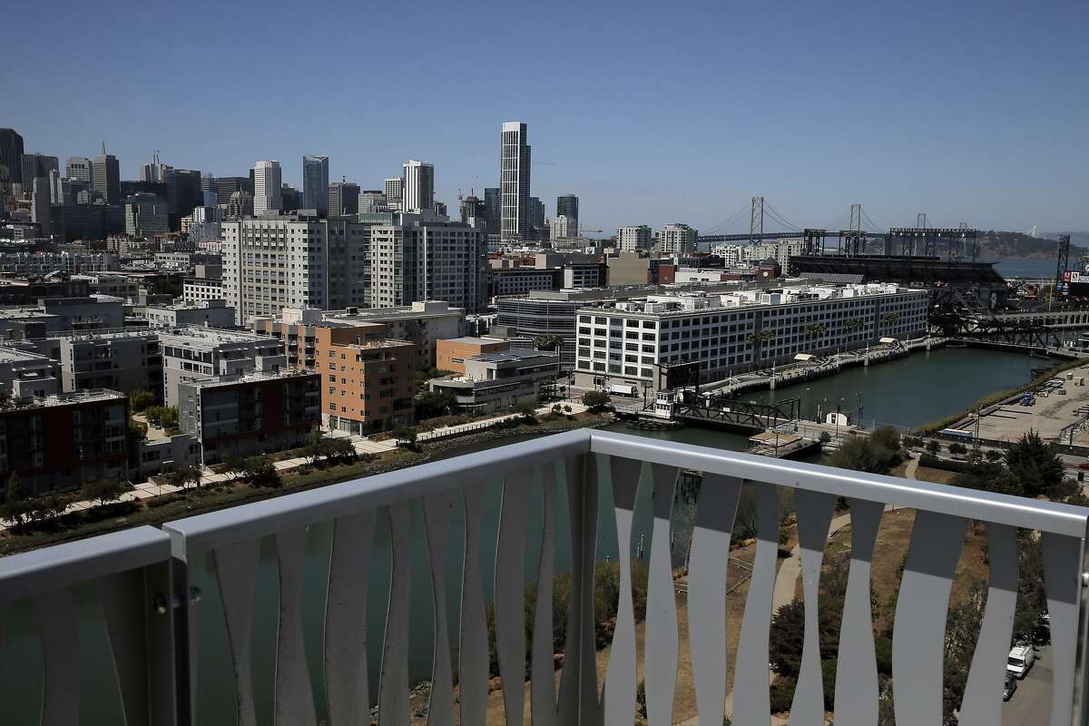 The view from a top-floor balcony at the new Azure Apartments in San Francisco, Calif., on Tuesday, July 28, 2015. The apartments are located in Mission Bay and feature multiple-bedroom arrangements.