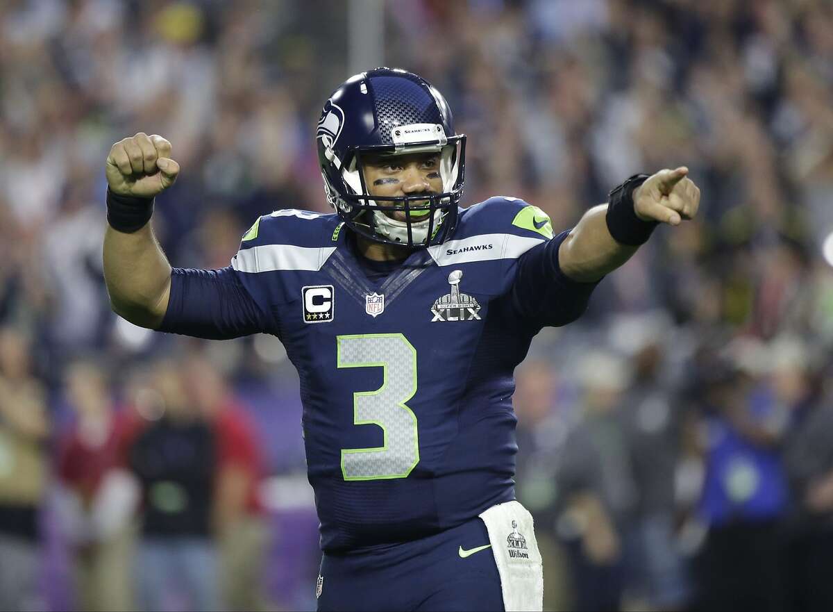 Quarterback Russell Wilson of the Seattle Seahawks celebrates