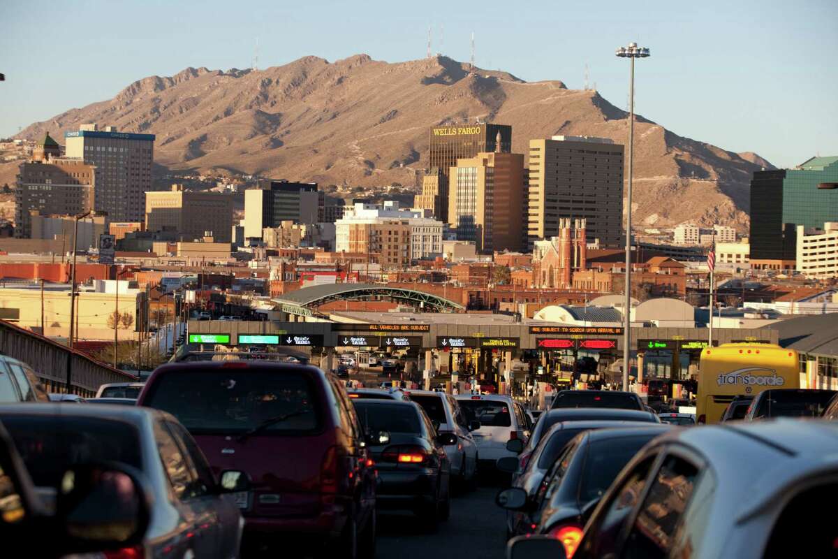 Vehicles line up to cross The Paso del Norte Bridge, heading from Ciudad Juarez toward El Paso on Dec. 26, 2013. More than 20 years ago the North American Free Trade Agreement went into effect.