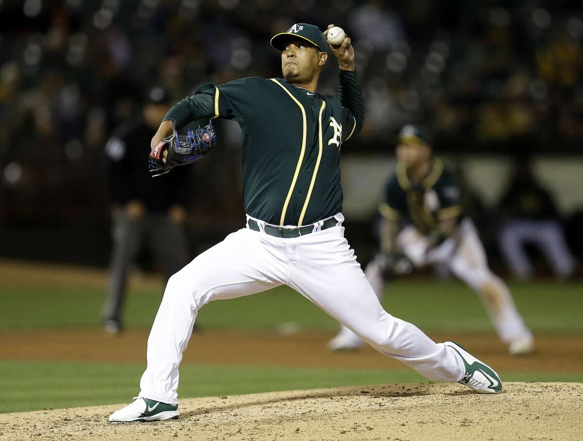 Oakland Athletics pitcher Felix Doubront works against the Baltimore Orioles in the fifth inning of a baseball game Monday, Aug. 3, 2015, in Oakland, Calif. (AP Photo/Ben Margot)