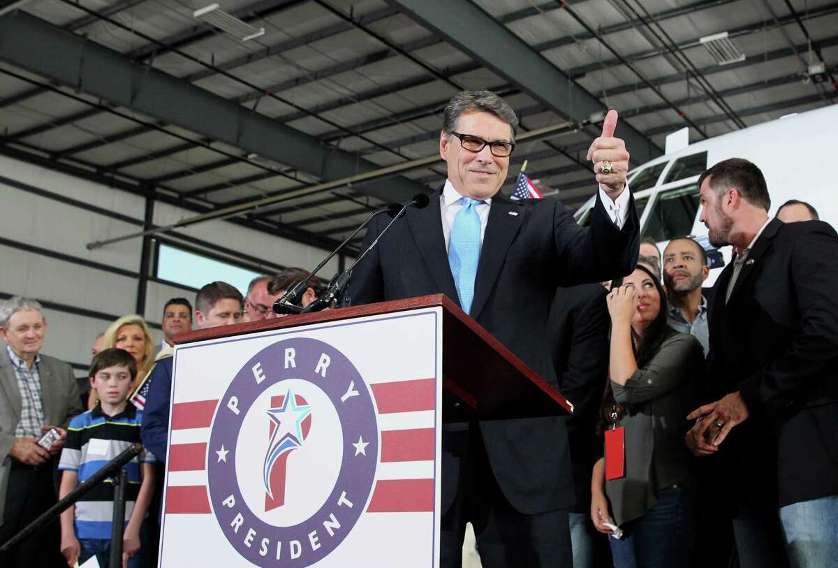 Former Texas Gov. Rick Perry announced his candidacy for President of the United States today iin Addison, Texas to a group of supporters on Thursday, June 4, 2014.