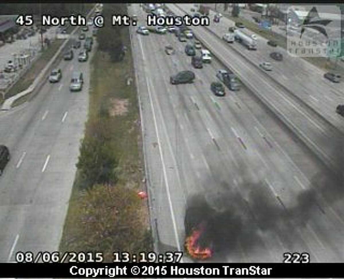 Portions of Interstate 45 were closed Thursday after a vehicle burst into flames in north Houston.