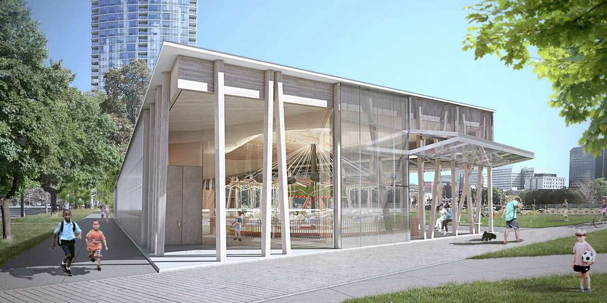 The above rendering shows the entrance to a carousel pavilion for Mill River Park.