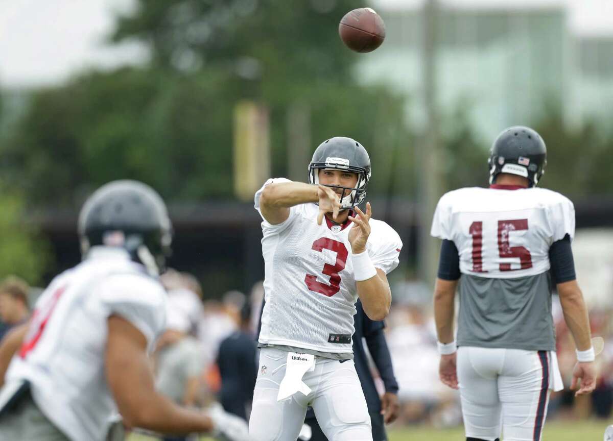 Houston Texans quarterback Tom Savage (3) throws a pass during Texans training camp with the Washington Redskins at the Bon Secours Training Center on Thursday, Aug. 6, 2015, in Richmond, Va.