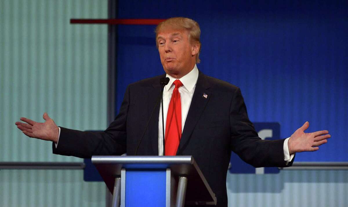 Real estate tycoon Donald Trump participates in the first Republican presidential primary debate on August 6, 2015 at the Quicken Loans Arena in Cleveland, Ohio. AFP PHOTO / MANDEL NGANMANDEL NGAN/AFP/Getty Images