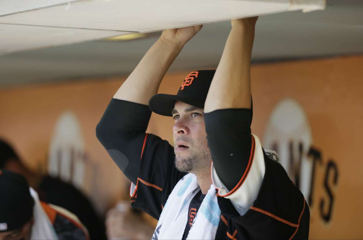 San Francisco Giants starting pitcher Ryan Vogelsong in the dugout before the start of their baseball game against the Milwaukee Brewers Wednesday, July 29, 2015, in San Francisco.