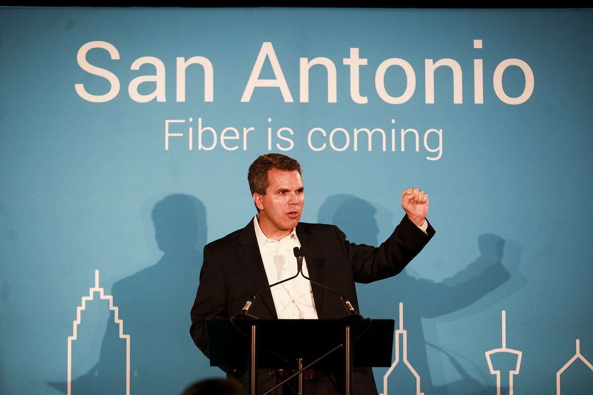 Mark Strama, head of Google Fiber Texas, speaks of the city's potential during a press conference held Wednesday Aug. 5, 2015 at Geekdom. Google Fiber announced it is expanding its fiber network to San Antonio, launching a major project to improve broadband speed from an average of 11.9 megabit per second, to a "Gigabit" of 1,000 megabits per second, for the residents of the City.