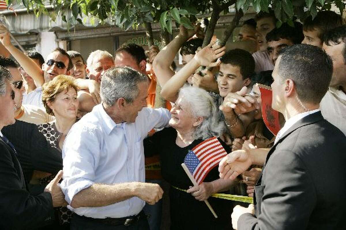 George W. Bush whooping it up in Albania.