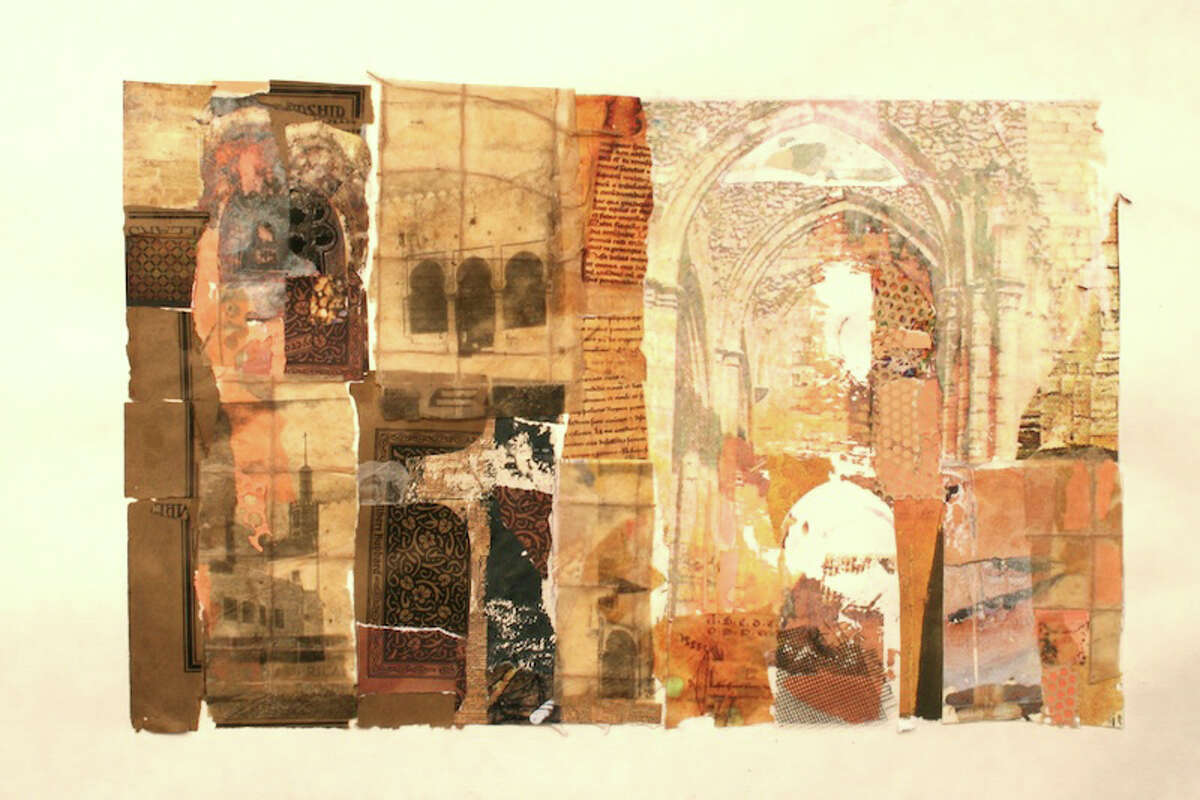 New Fairfield artist Mary Lou Alberetti’s arches collage is part of a new show at Danbury’s @287 Gallery. The exhibit also features works by her husband, Robert Alberetti.