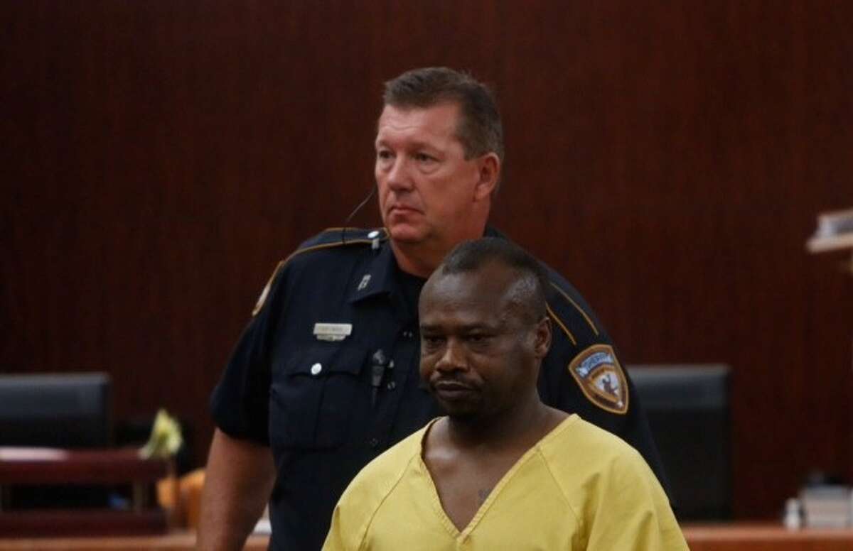 David Conley appears in court in Houston, Monday, Aug. 10, 2015. Conley was charged Sunday with multiple counts of capital murder and held without bail. Authorities identified the dead as Jonah Jackson, 6; Trinity Jackson, 7; Caleb Jackson, 9; Dwayne Jackson Jr., 10; Honesty Jackson, 11; Nathaniel Conley, 13; and Dwayne Jackson, 50.