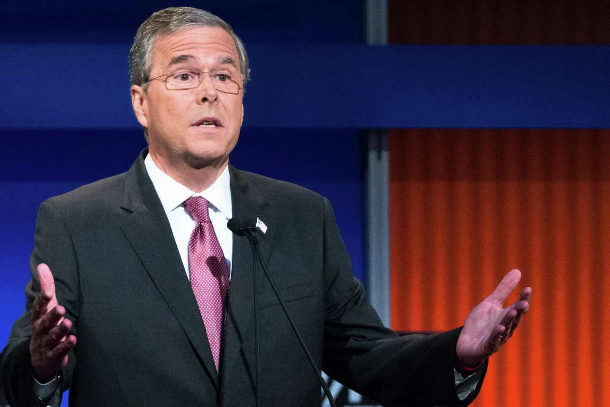 Republican presidential candidate former Florida Gov. Jeb Bush during the first Republican presidential debate at the Quicken Loans Arena Thursday, Aug. 6, 2015, in Cleveland. (AP Photo/John Minchillo)