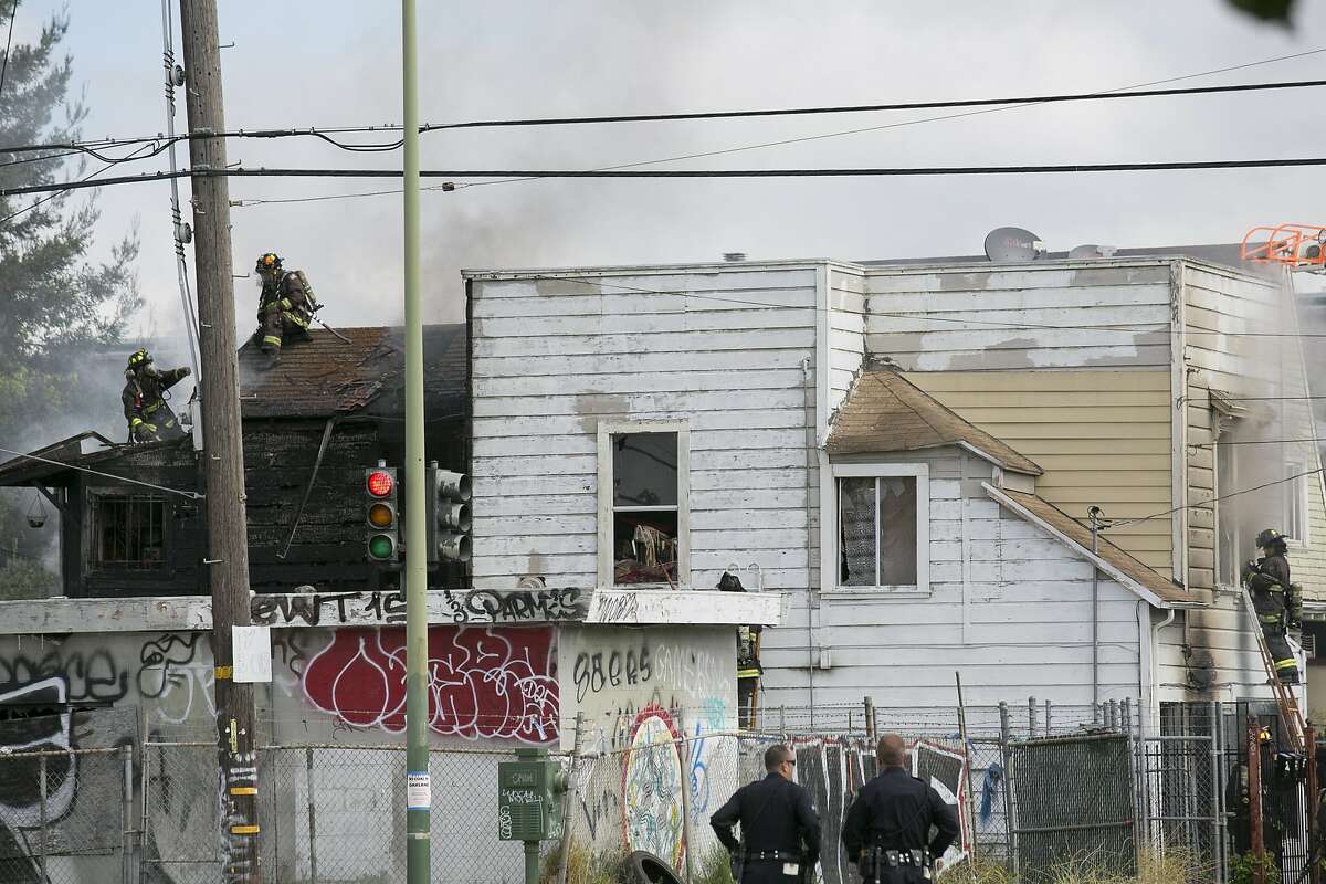 A fire in a residential building on the corner of 14th and Peralta, in West Oakland, on August 11