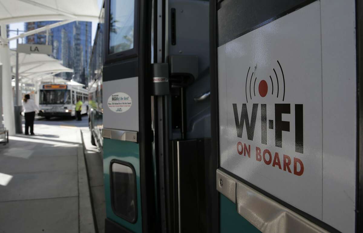 A Wi-Fi enabled A/C transit bus pulls into the Transbay Terminal in San Francisco, Calif., on Wed. August 12, 2015.
