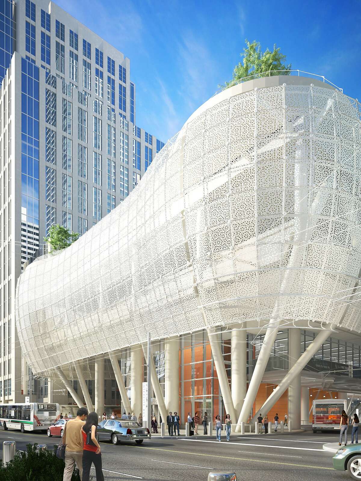 The final design -- as of July, 2015 -- of the exterior of the Transbay Transit Center, set to open in 2017.