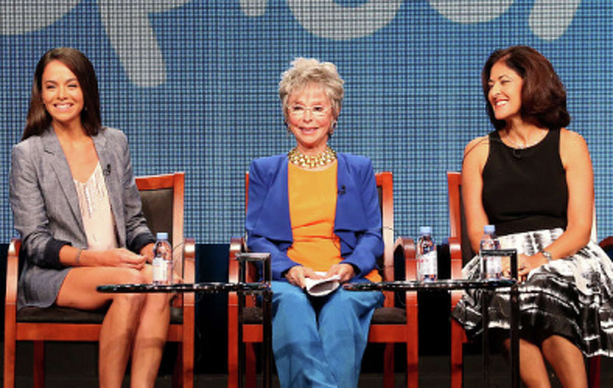 (L-R) Executive producer/actress Michele Lepe, actress Rita Moreno and cultural consultant Homa Tavangar speak onstage during the 'Nina's World' panel discussion at the NBCUniversal portion of the 2015 Summer TCA Tour at The Beverly Hilton Hotel on August 12, 2015 in Beverly Hills, California.