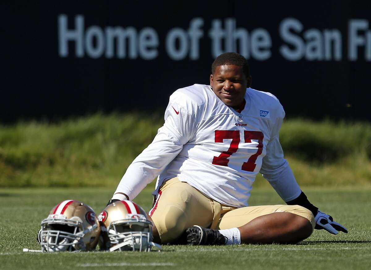 San Francisco 49ers' Trent Brown during a practice at training camp in Santa Clara, Calif., on Wednesday, Aug. 12, 2015.