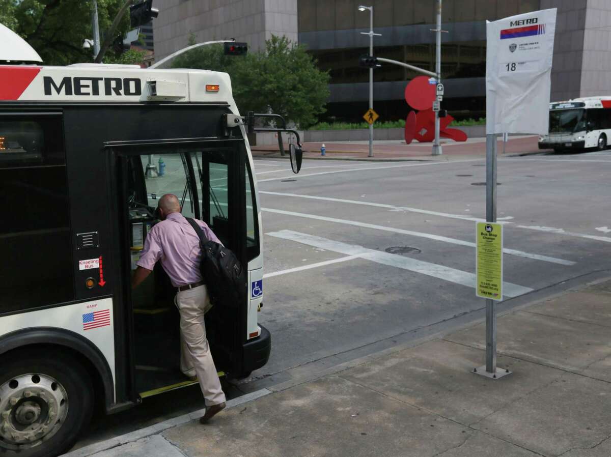 Jim Royall boards the number 18 at McKinney Street and Bagby Street Thursday, Aug. 13, 2015, in Houston. Metro will do away with this route, and a few others, with the upcoming route changes scheduled to begin Sunday.