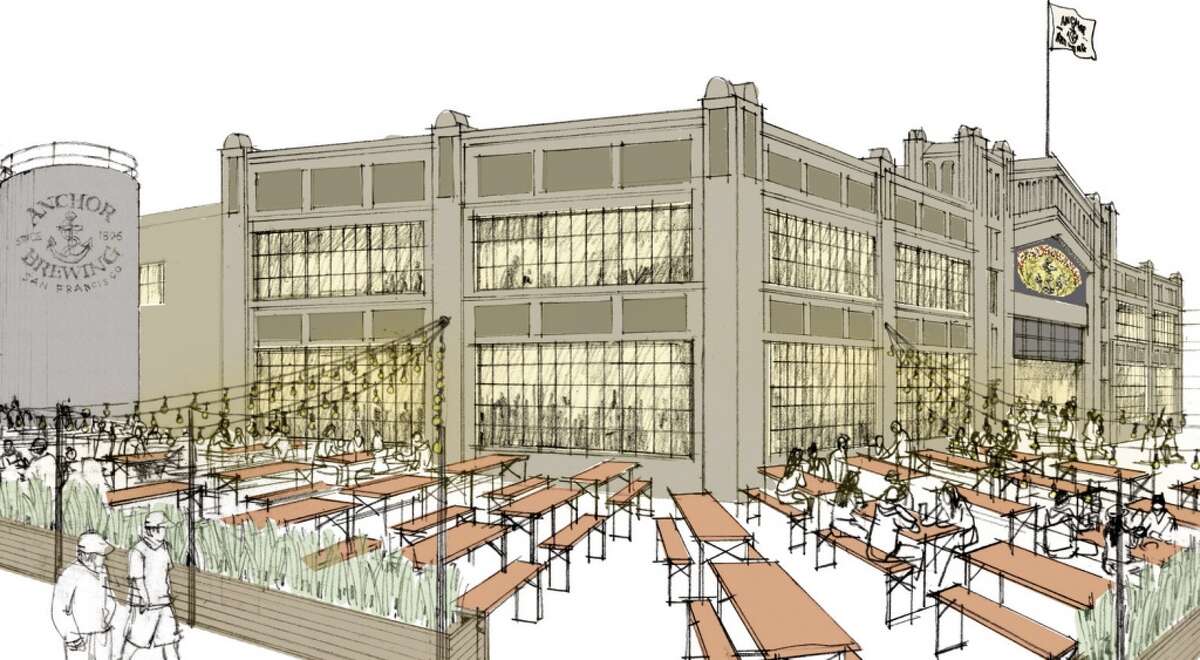 Artist renderings of the interior and exterior of the proposed Anchor Brewing's Pier 48 Brewery.