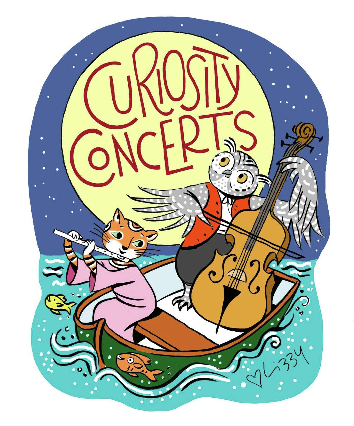 The illustration for Curiosity Concerts created by artist Lizzy Rockwell in the Old Greenwich studio of her parents, Anne and the late Harlow Rockwell.