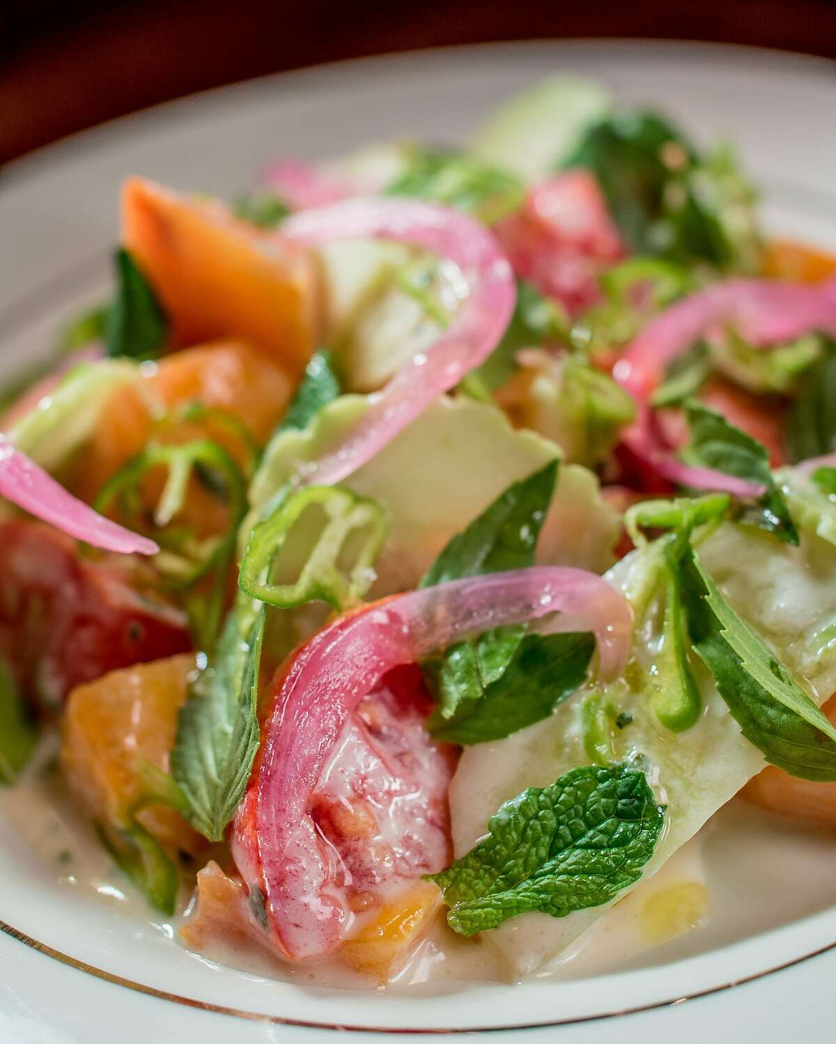 The Tomato Salad at the Viking Room in San Francisco, Calif., is seen on August 14th, 2015.