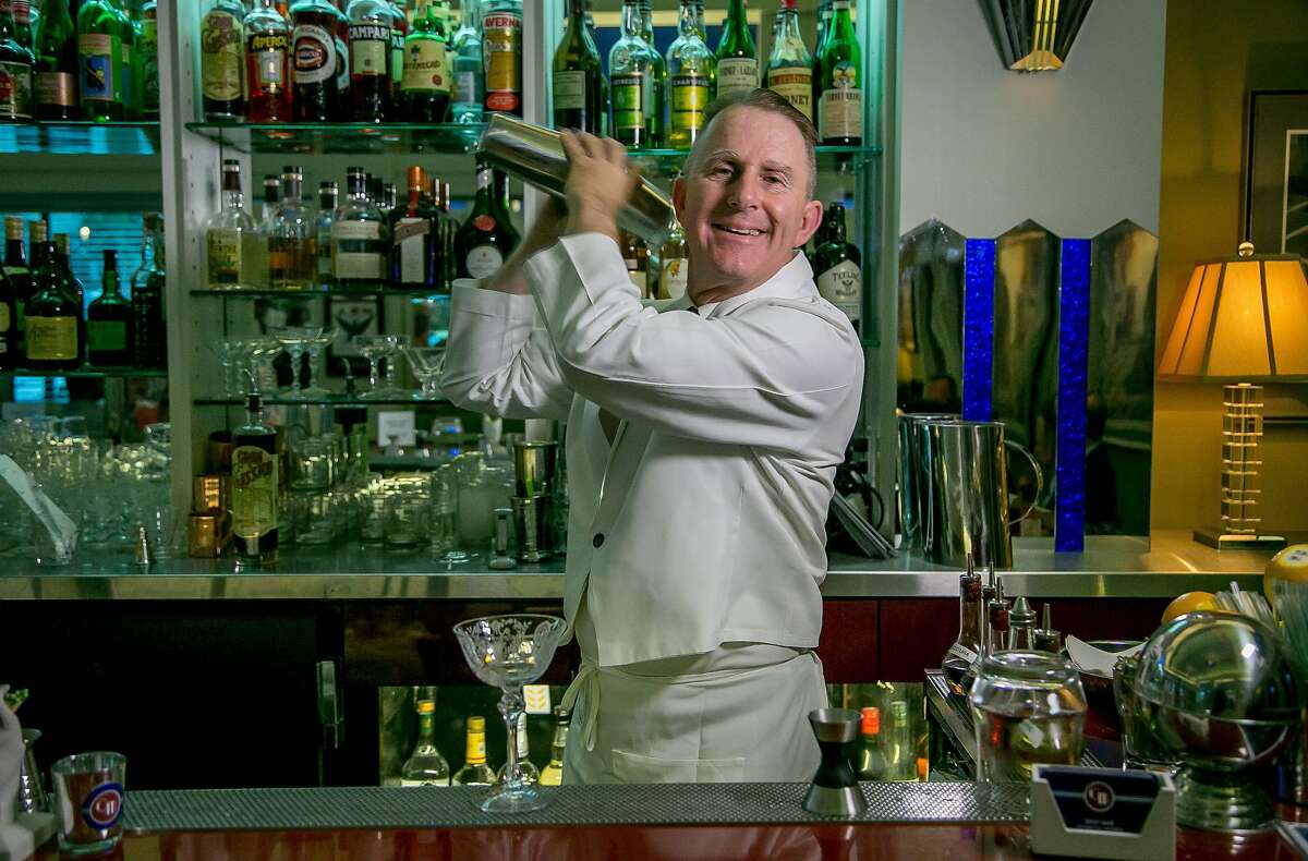 Bartender Tim Stookey makes the Twentieth Century cocktail at Club Moderne in San Francisco, Calif., is seen on August 14th, 2015.