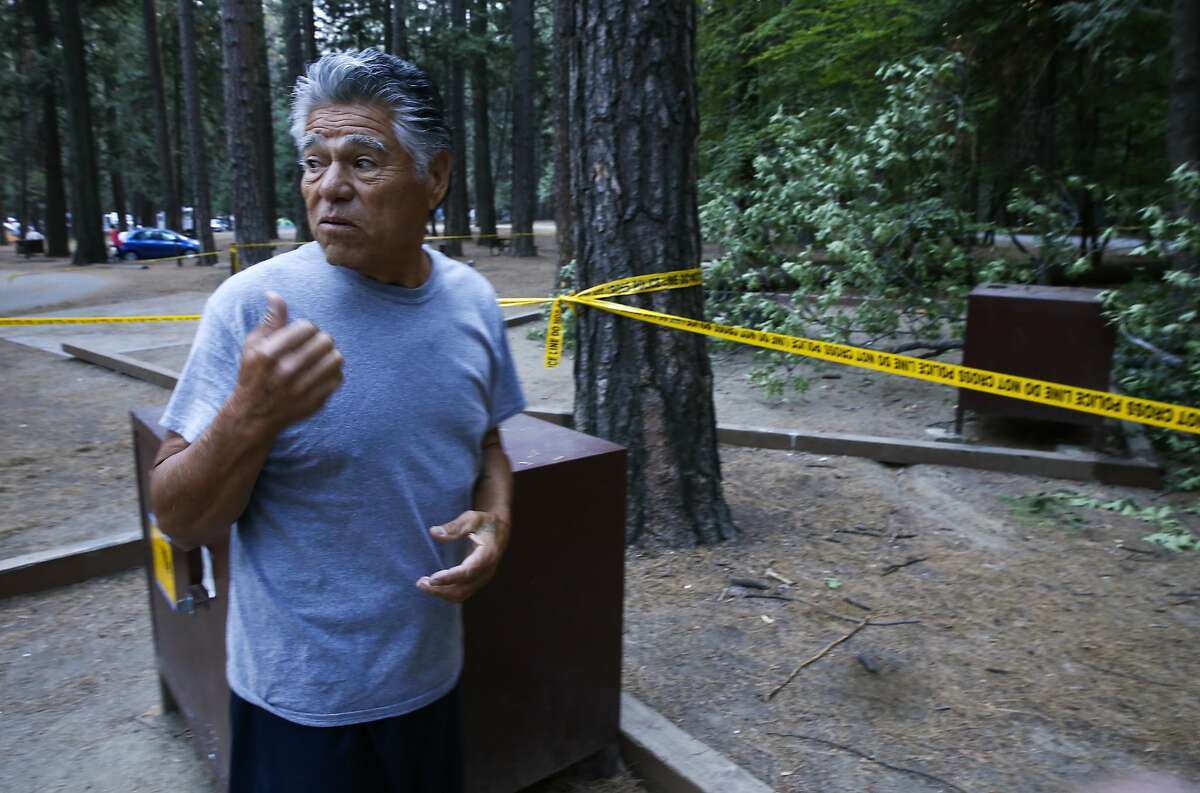 Art Tuledo of San Diego found out about the accident just this morning and came over from his campground to check it out, at the Upper Pines campground in Yosemite National Park, Calif., on Sat. August 15, 2015, a day after an oak tree branch fell onto a tent with two children sleeping inside killing them.