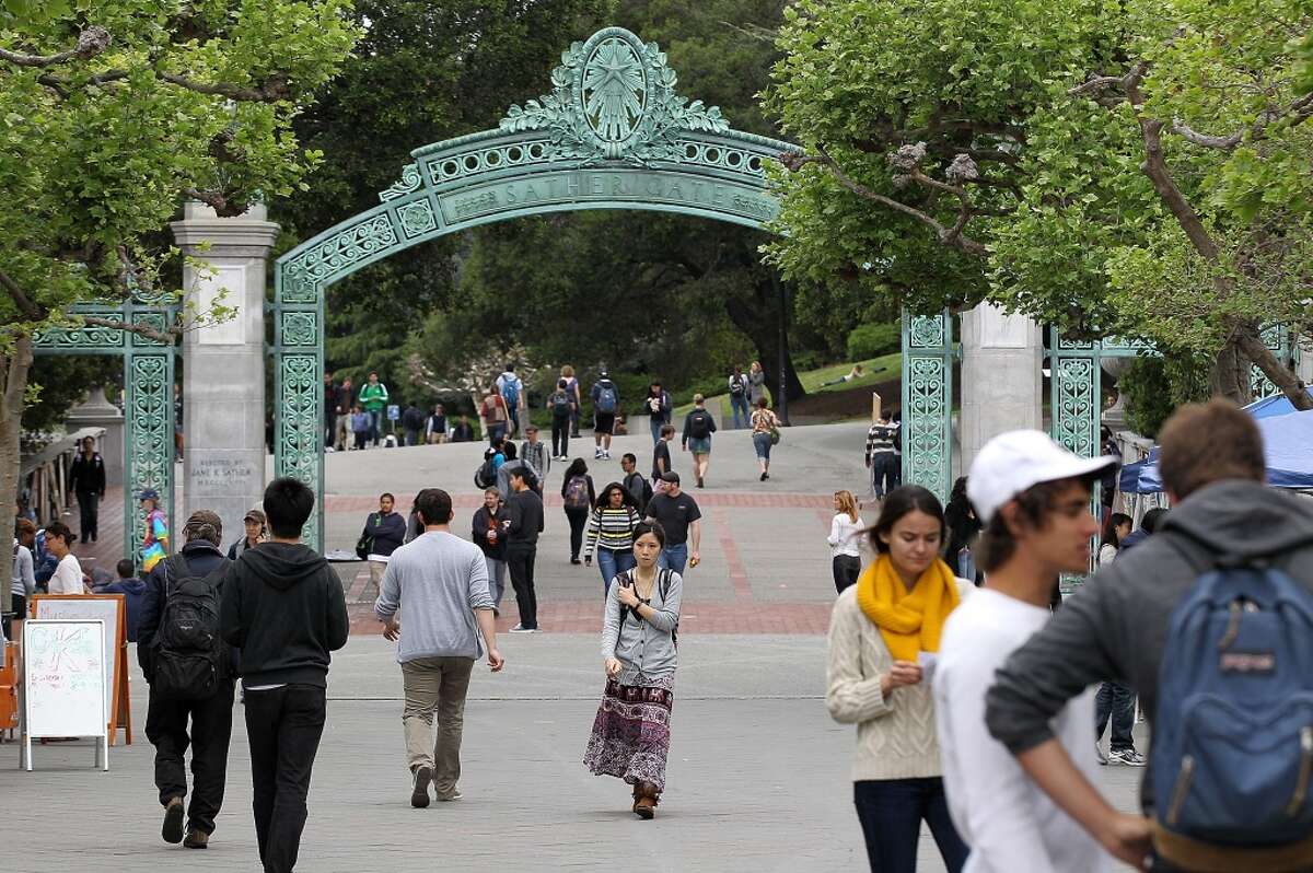 Students walk through Sproul Plaza on the UC Berkeley campus.