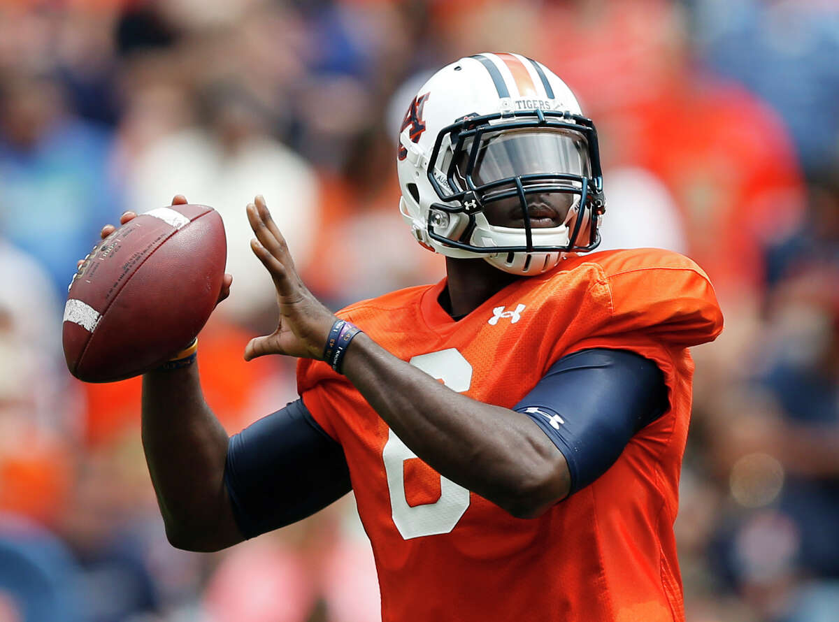 Auburn quarterback Jeremy Johnson (6) looks to pass during the first half of their spring NCAA college football game in Auburn, Ala., on April 18, 2015. The Tigers are expecting big things from new starting quarterback Jeremy Johnson and new defensive coordinator Will Muschamp.