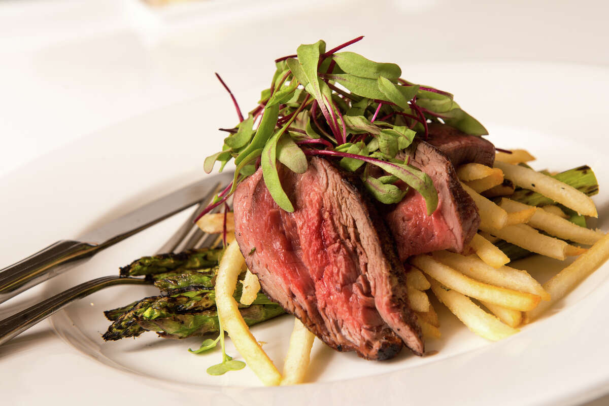Market Bistro Steak includes grilled asparagus and shoestring cut fries.