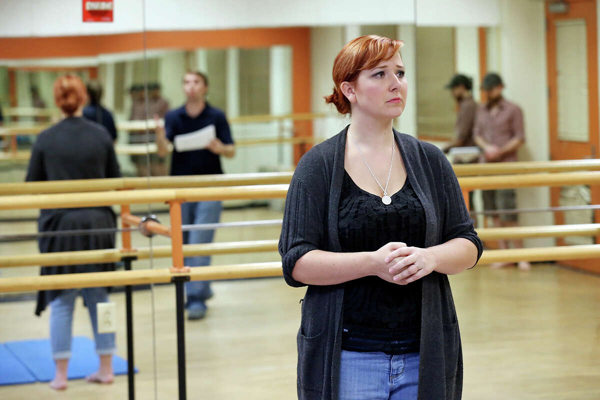 Inception Theatre’s Chelsea Steele as “Lainie Wells” performs during a rehearsal for Lee Blessing’s “Two Rooms” in the J.Y. & Claire Golden Dance Studio at The Harry and Jeanette Weinberg campus of the San Antonio Jewish Community. “Two Rooms” runs Aug. 27 through Sept. 6.