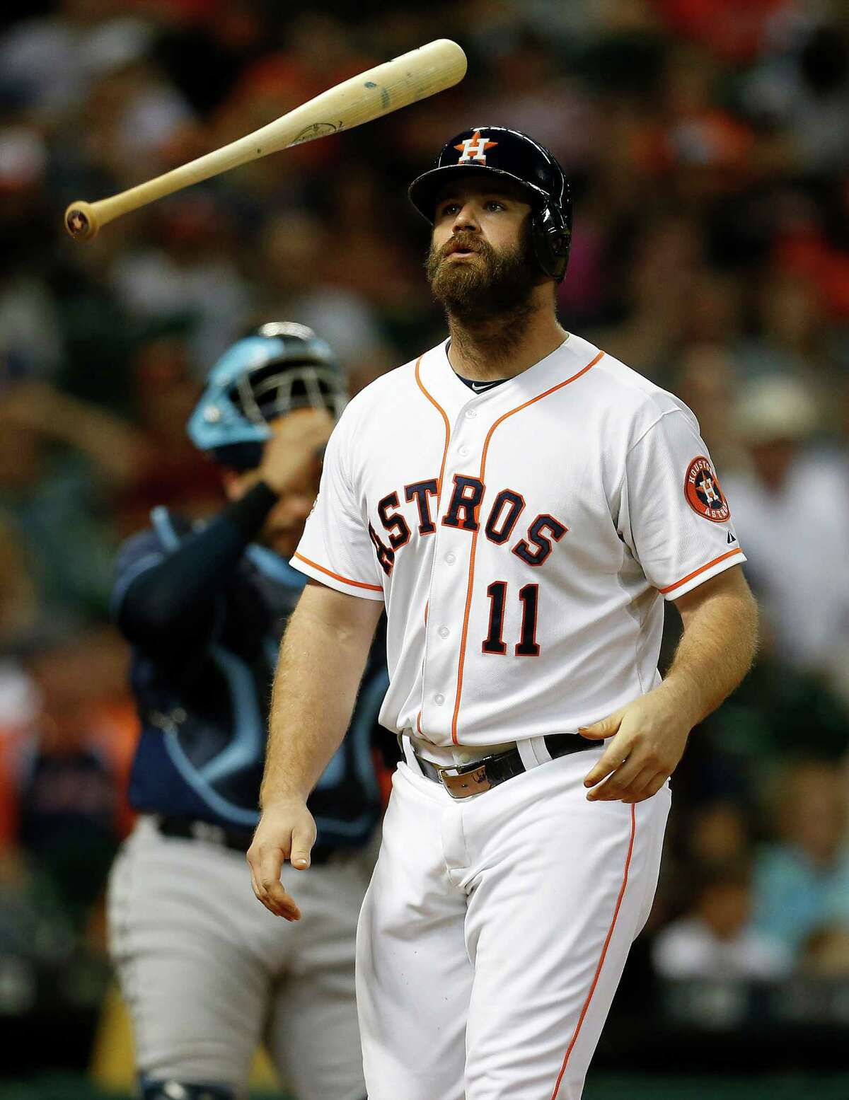The only action Evan Gattis' bat got was a midair twirl following one of his two strikeouts Thursday night. The Astros had 11 strikeouts and only one hit.