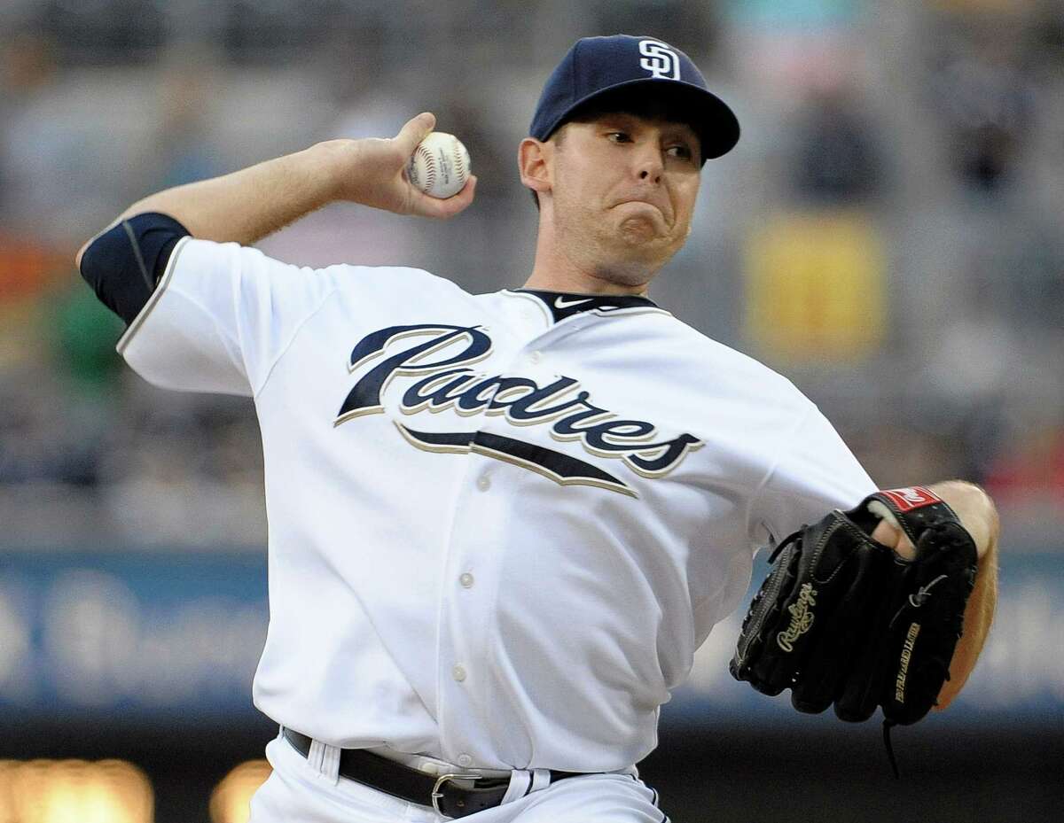 SAN DIEGO, CA - AUGUST 18: Tim Stauffer #46 of the San Diego Padres pitches during the first inning of a baseball game against the Florida Marlins at Petco Park on August 18, 2011 in San Diego, California. (Photo by Denis Poroy/Getty Images)