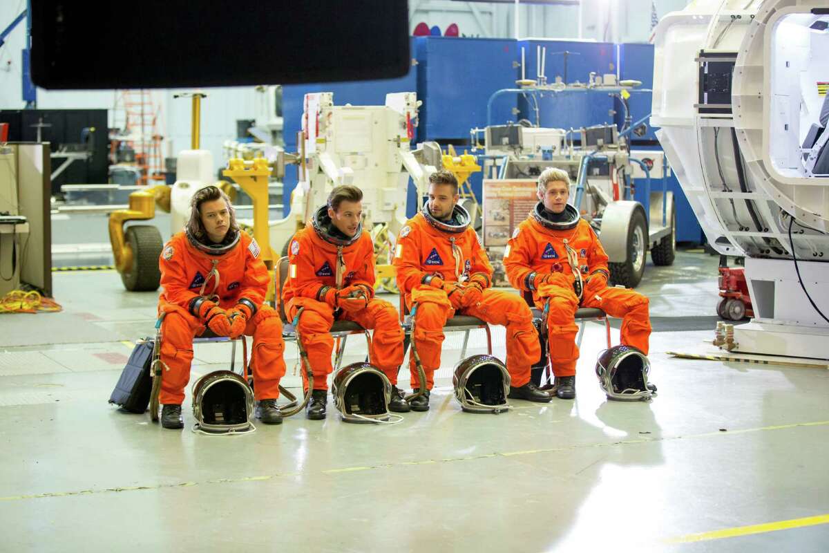 One Direction filmed the video for "Drag Me Down" at NASA's Johnson Space Center. From left, Harry Stiles, Louis Tomlinson, Liam Payne and Niall Horan.