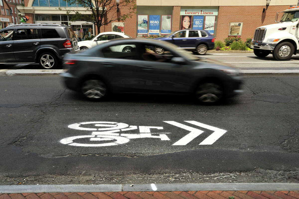 Shared-use arrows are painted along Broad Street between Washington Boulevard and Atlantic Street. The city may expand its network of shared bicycle lanes on city streets