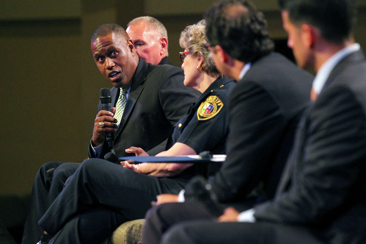 Attorney Stephen Foster addresses a question from the audience during the two-hour Civil Rights and Community Policing Forum at True Vision Church. The Thursday forum was led by state Sen. José Menéndez.