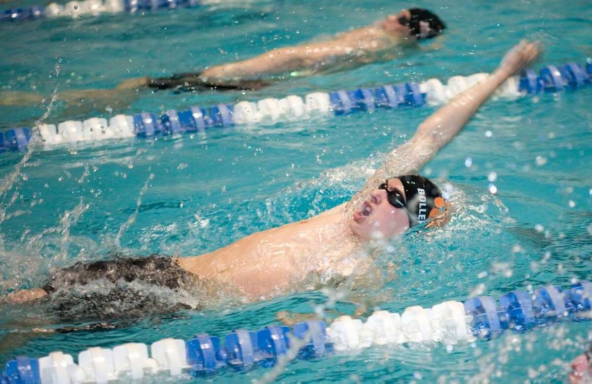 Brian Bollerman of Ridgefield High School competes in the 200-yard individual medley event at the Boys Swimming and Diving State Open Championship at the Yale-Kiputh Pool in New Haven on Mar. 20, 2010.