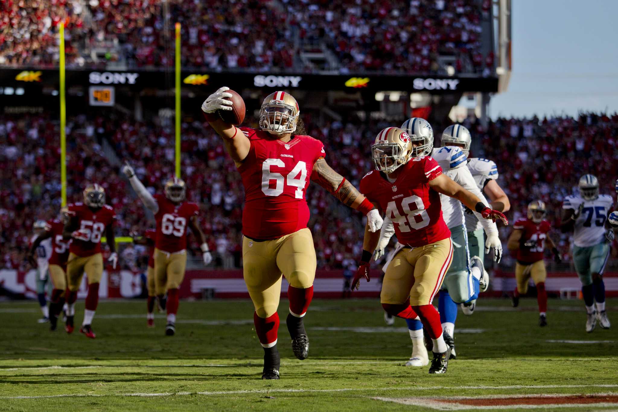 Defensive lineman Mike Purcell's pick-6 highlight for 49ers