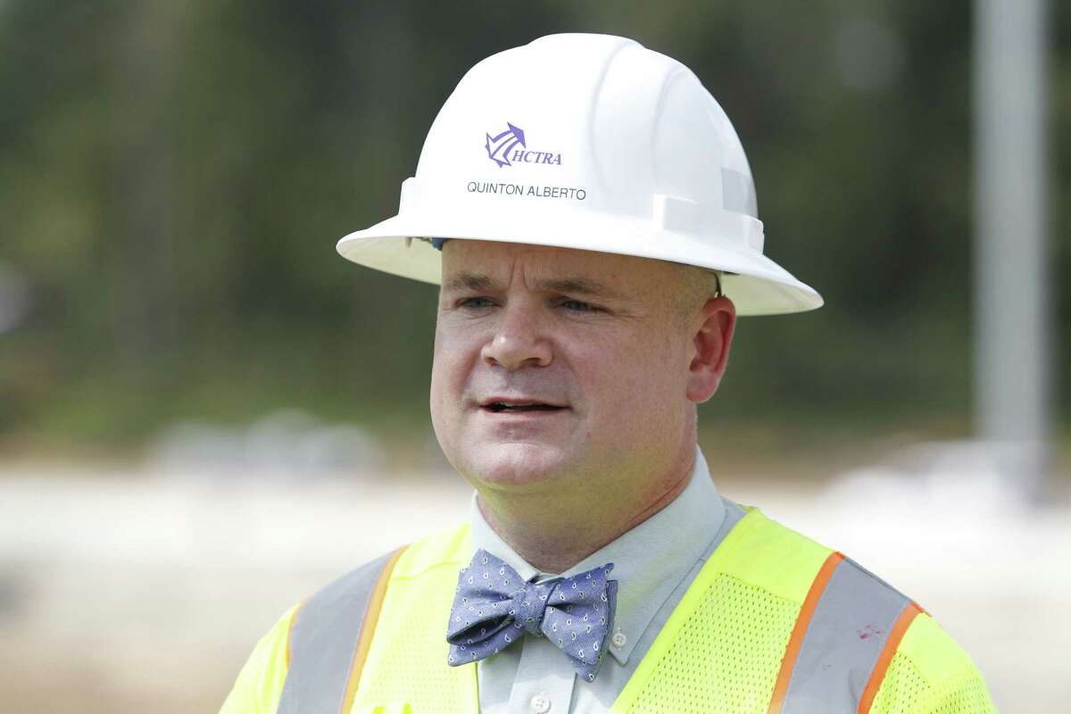 Quinton Alberto, HCTRA's assistant director of maintenance and traffic engineering talks during a tour of construction work along Hardy Toll Road's northern end, near new connection to the Grand Parkway on Aug. 19 in Houston.