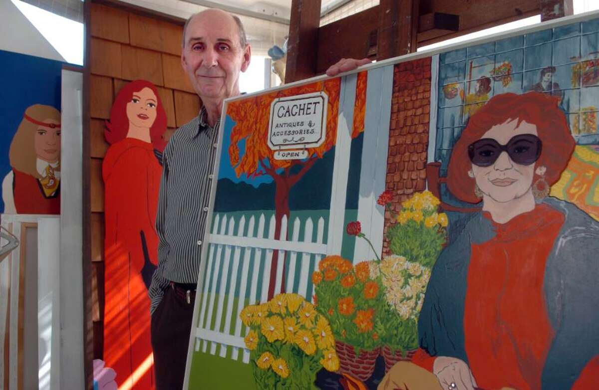 Noted artist George Amato stands among some of his paintings at his home in Milford. Amato is getting a career retrospective at the Lyman Gallery at Southern Connecticut State University next month.