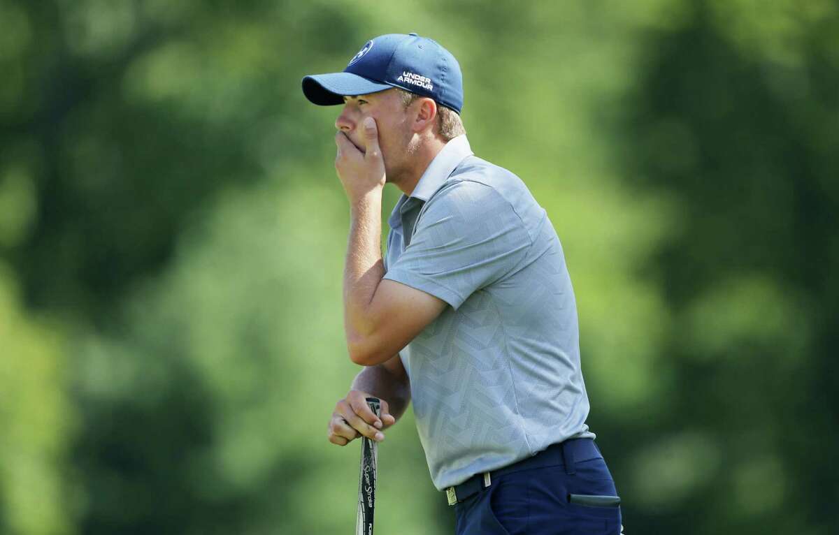 Jordan Spieth laments a missed birdie putt on the 18th hole that left him with a score of 74, his highest round since he shot a 75 while missing the cut at The Players Champion-ship in May.