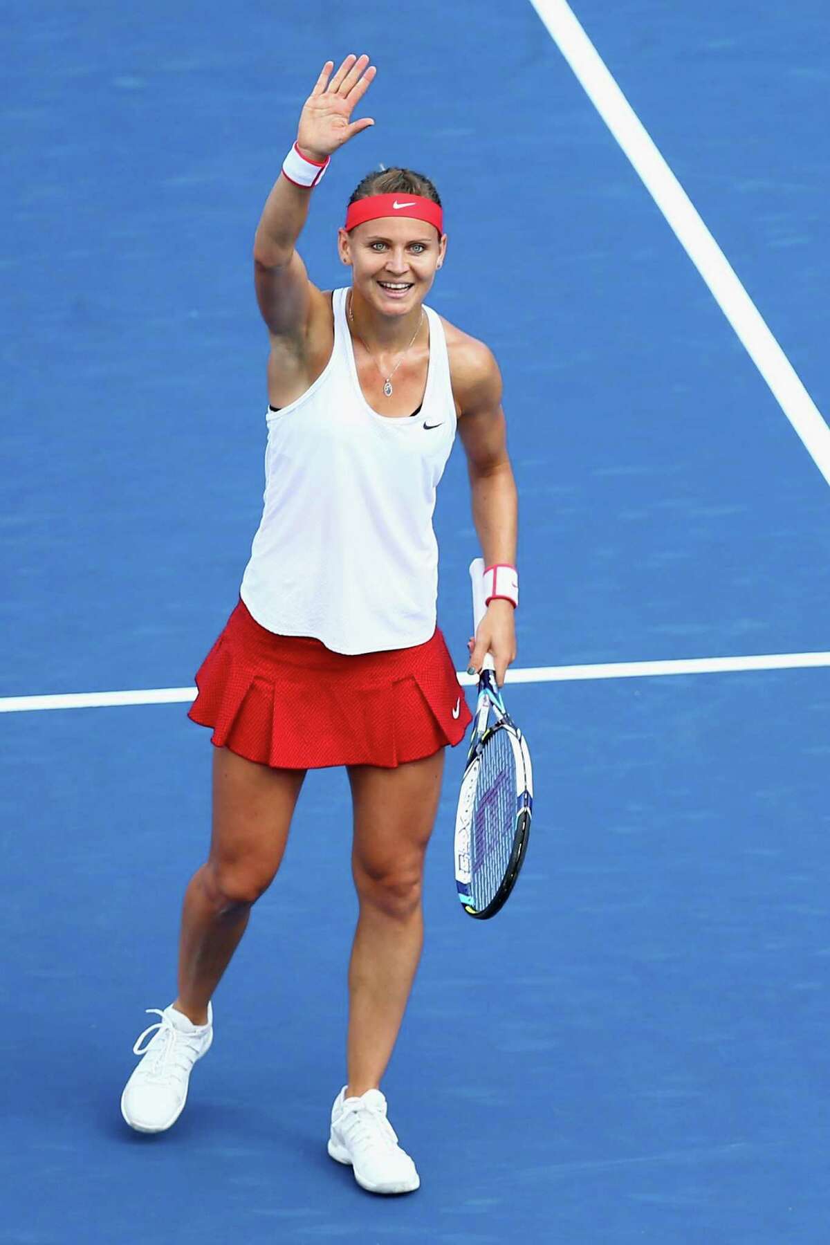 NEW HAVEN, CT - AUGUST 28: Lucie Safarova of Czech Republic celebrates her win over Lesia Tsurenko of Ukraine during the semifinal round of the Connecticut Open at Connecticut Tennis Center at Yale on August 28, 2015 in New Haven, Connecticut. (Photo by Maddie Meyer/Getty Images)