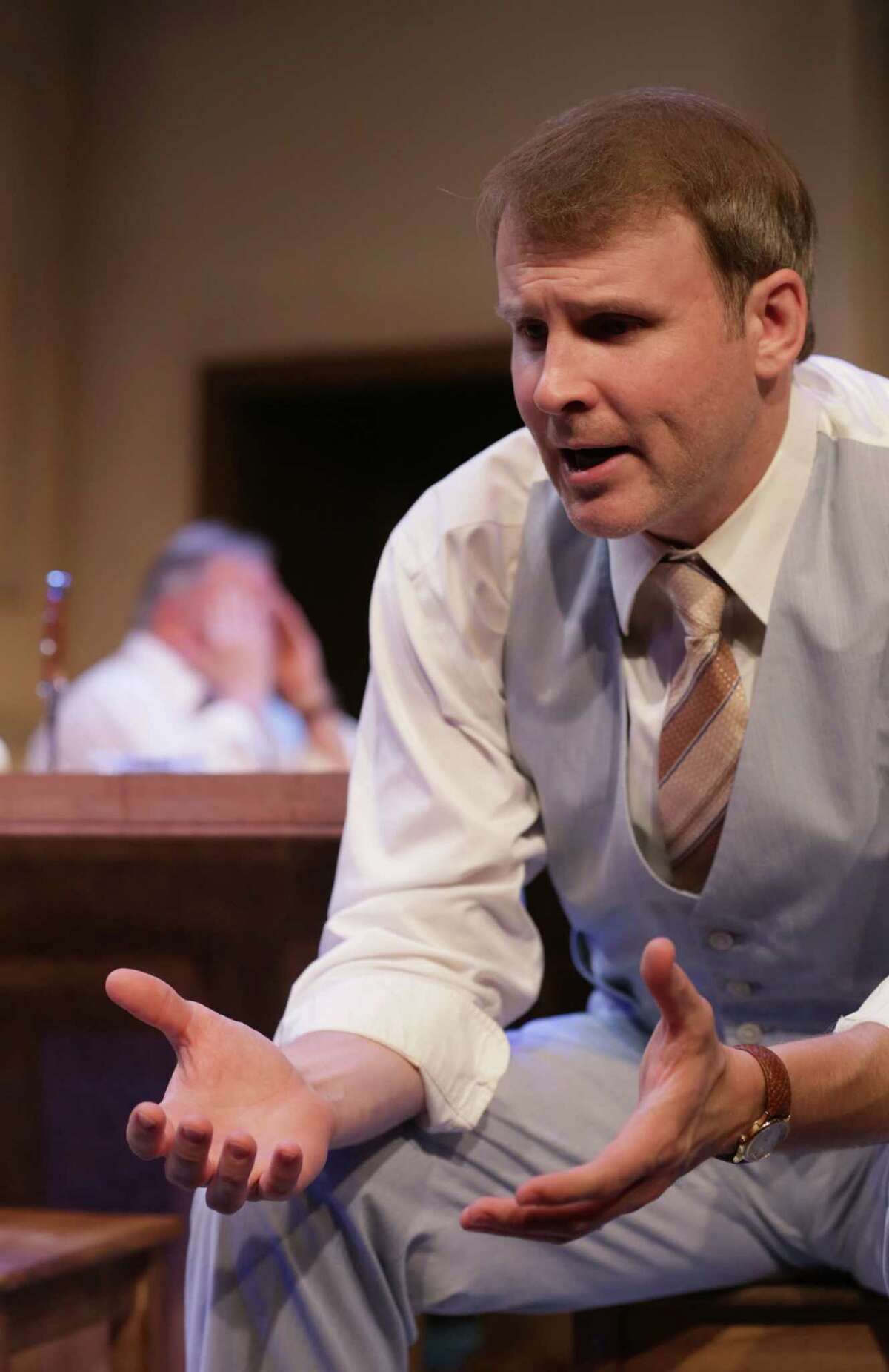 Kevin Dean performs as Juror 8 during a scene from "12 Angry Men," performed at A. D. Players, Wednesday, Aug. 26, 2015, in Houston. ( Jon Shapley / Houston Chronicle )