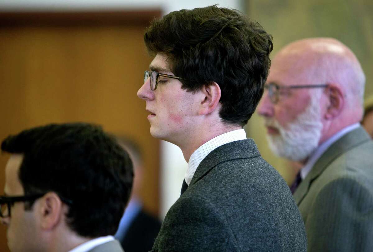 Owen Labrie anxiously awaits his verdict on Friday at Merrimack County Superior Court in ﻿Concord, N.H. Labrie was cleared of felony rape but convicted of misdemeanor sex offenses against a 15-year-old girl in a case that exposed a prep school's campus tradition.﻿