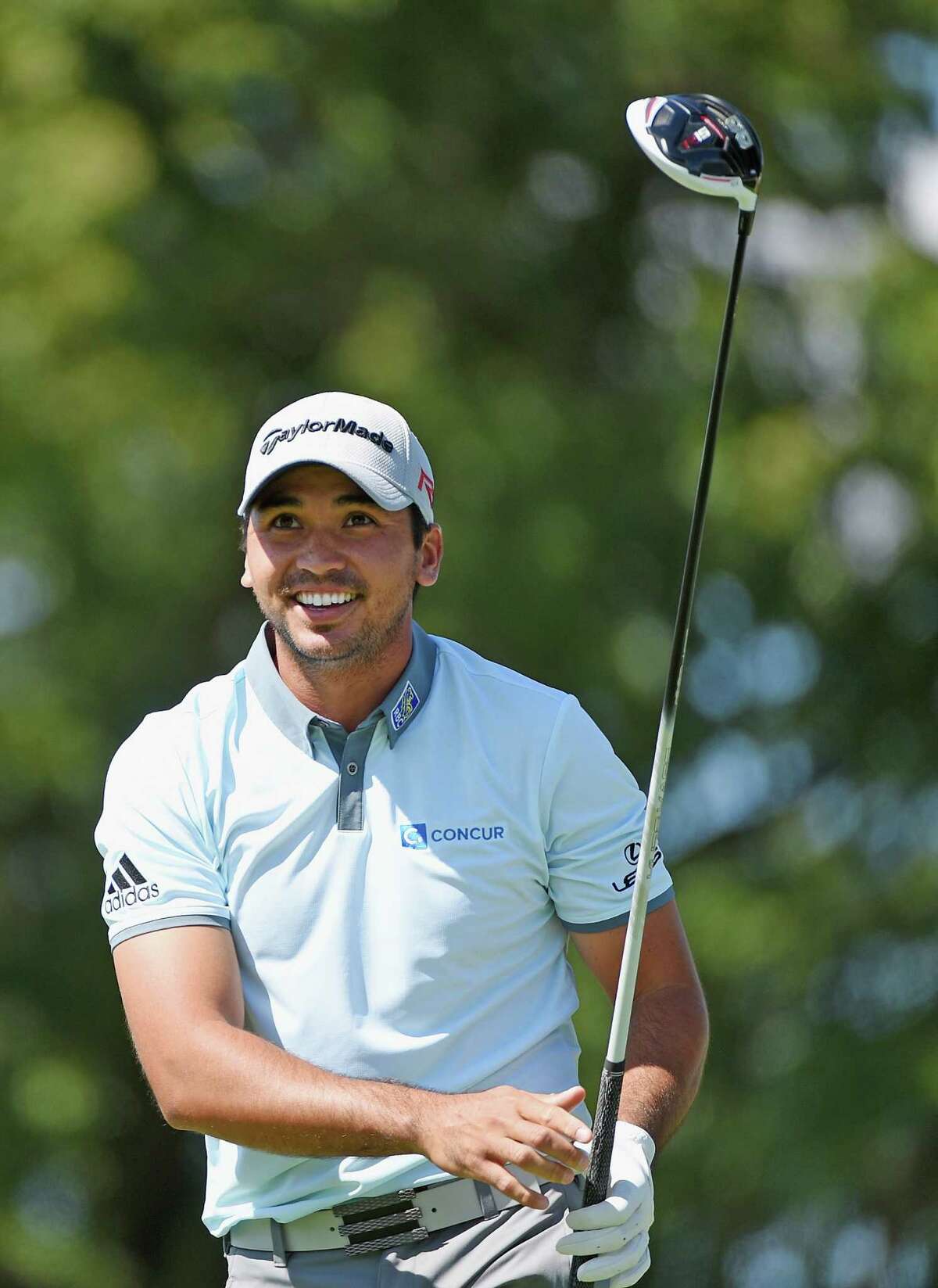 EDISON, NJ - AUGUST 28: Jason Day of Australia watches his tee shot on the seventh hole during the second round of The Barclays at Plainfield Country Club on August 28, 2015 in Edison, New Jersey. (Photo by Ross Kinnaird/Getty Images)