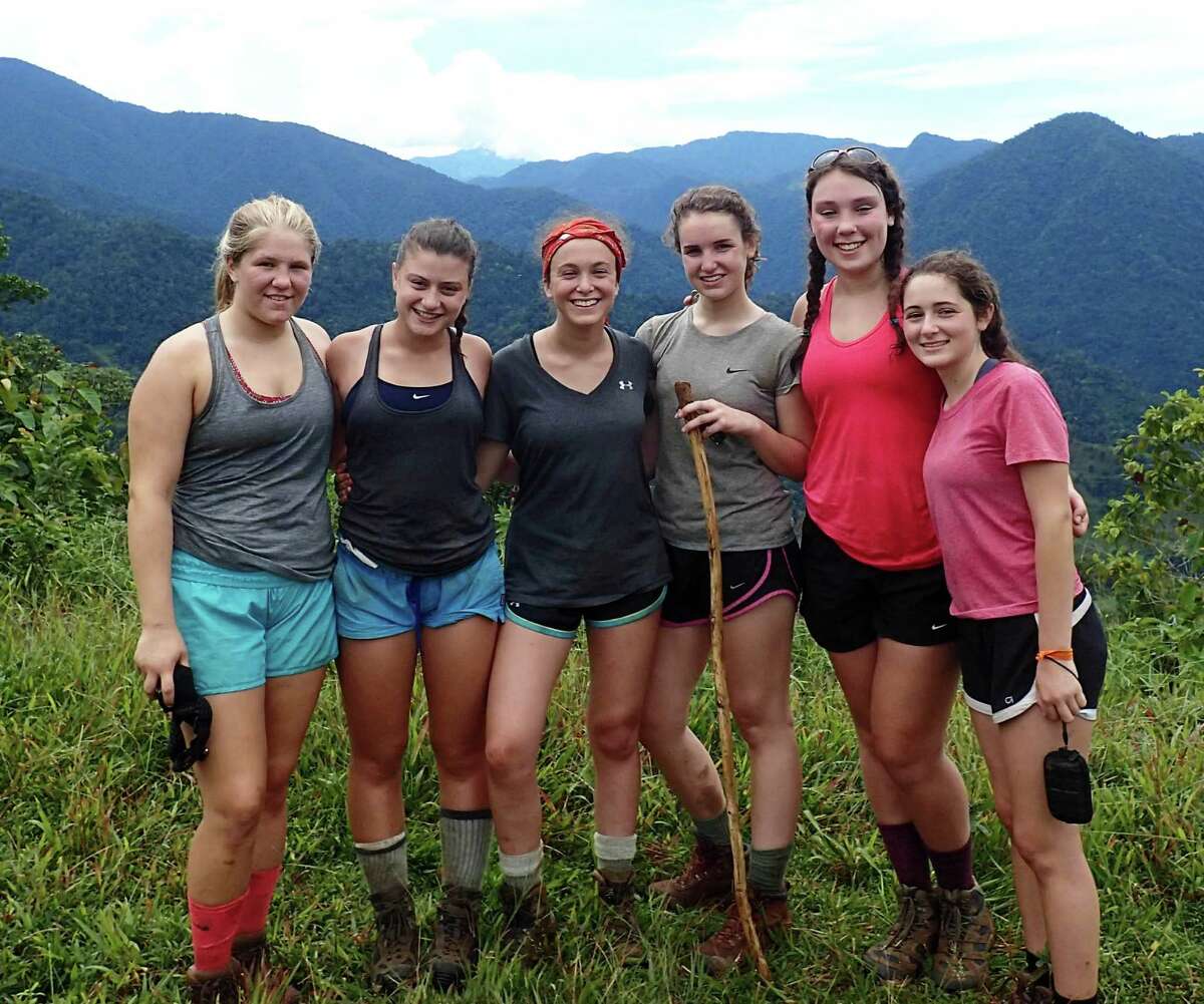 Fairfielders Lindsey Ferrante, far left, and Isabelle Burdo, next to her, recently took an eight-day trek sponsored by Outward Bound Costa Rica.