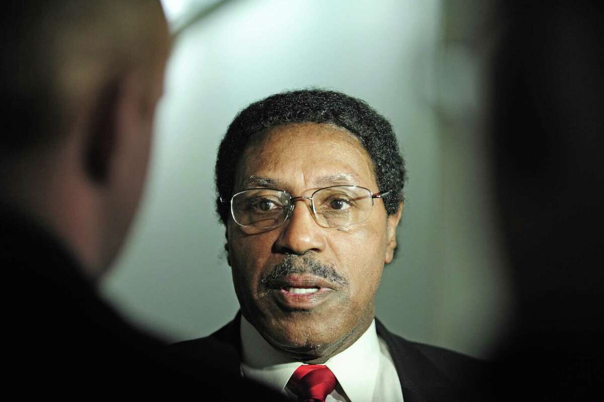 Assemblyman William Scarborough talks to members of the press outside his office in the Legislative Office Building on Wednesday, March 26, 2014, in Albany, N.Y. The FBI is investigating Scarborough. (Paul Buckowski / Times Union) ORG XMIT: MER2014032614512433